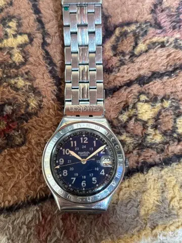 Swatch 손목시계 아이로니 네이비 스테인리스 스틸