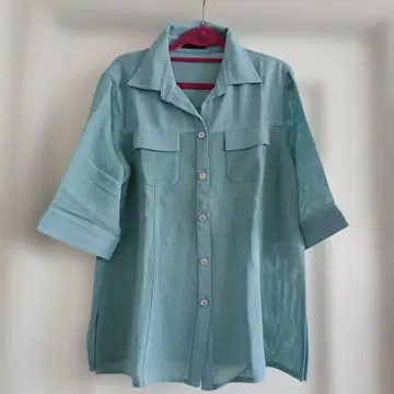 Leilian 레리안 오부소매 오버 블라우스 13플러스 스카이블루