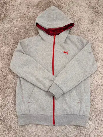 Puma 그레이 풀 집업 후드티