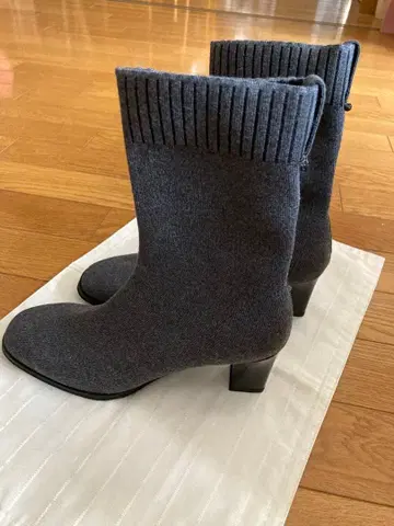 steppi 니트 부츠 그레이 중간 힐 약 6cm