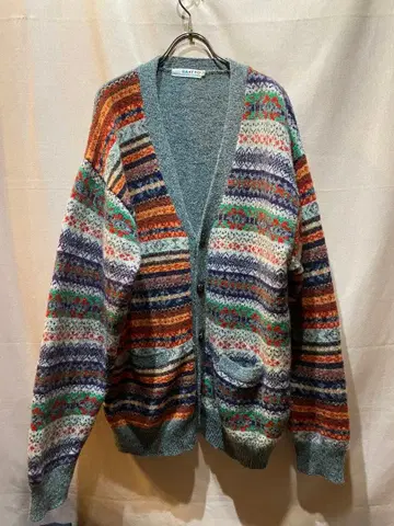 ESATTO 페어아일 패턴 울 가디건 멀티 컬러 빅 사이즈 헬스장