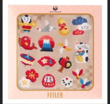 FEILER x JAL 럭키 오너먼트 손수건 테두리 노랑