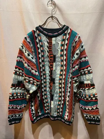 기하학 패턴 3D 니트 스웨터 레트로 구제 의류