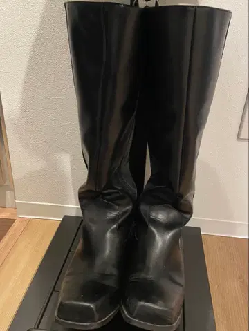 블랙 롱 부츠 중간 힐 moussy