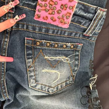 플레어 데님 프린트 데미지 디자인 레오파드 무늬