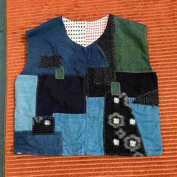 네이비 나염 빈티지 원단 자수 베스트