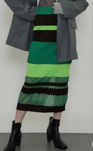 뜨개질 디자인 타이트 스커트 브라운 그린