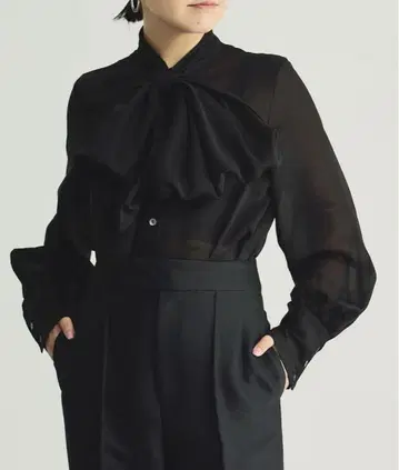 새상품급 WimGazette 하세가와 쿄코 콜라보 보타이 블라우스 블랙