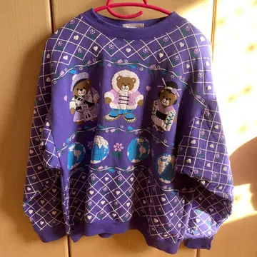 빈티지 구제 의류 spumoni 곰 퍼플 맨투맨