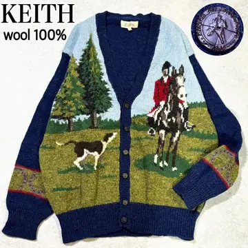 레어 풍경화 애니멀 무늬 개 올 패턴 니트 가디건 빈티지 레트로