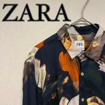 ZARA 자라 올 패턴 디자인 무늬 레이온 셔츠 네이비