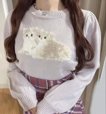 evelyn 냥냥 니트 고양이 니트 아이스 그레이 pink 핑크