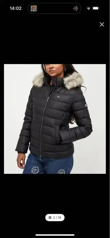 컨디션 최상 TOMMY JEANS 후드 부착 로고 다운 자켓