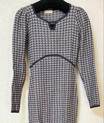 리젝시 바이컬러 트위드 니트 원피스 블루