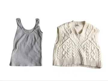 [ 1/4까지 한정 겨울 세트 ] 그레이 탱크탑과 아이보리 니트 베스트