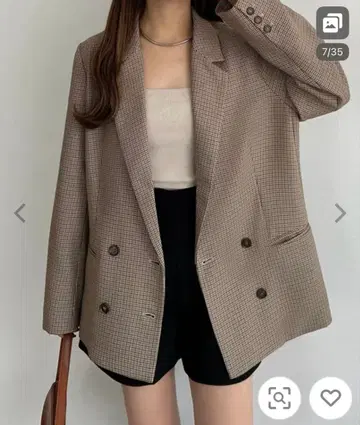 체크 무늬 더블 버튼 테일러드 자켓