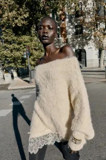 ZARA 레이스콤비 니트 스웨터 M