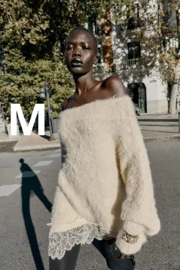 ZARA 레이스콤비 니트 스웨터 M