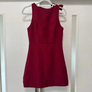 버건디 슬리브리스 미니 원피스