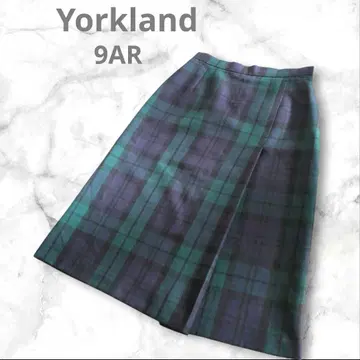 [ 새상품급 ] Yorkland 울 100% 체크 랩 스커트 디자인 그린