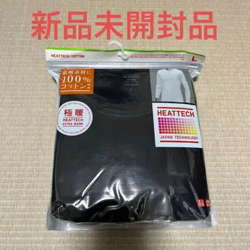 유니클로 울트라 웜 히트텍 코튼 와플 크루넥 T 9부 소매 L Black