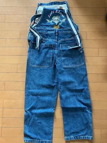 Left Alone 자수 디자인 데님 오버롤