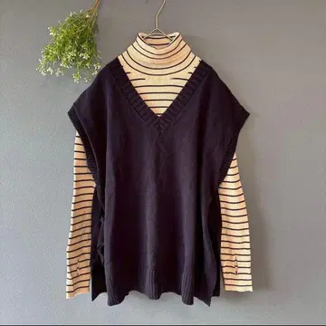 써니클라우드 (M) 루즈핏 코튼 100% 사이드 리본 V넥 니트 베스트