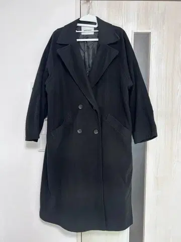 구제 의류 여성용 블랙 더블 브레스트 롱 코트