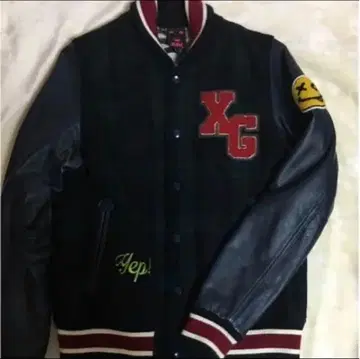 x-girl 바시티 자켓 네이비/그린/레드