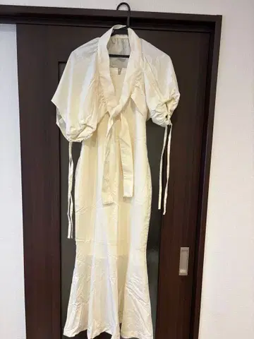 아이보리 반팔 롱 셔츠 원피스