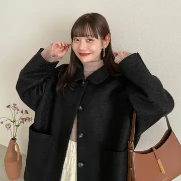 hinari 스탠 칼라 샤기 미들 코트 블랙 택 포함 미개봉 새상품