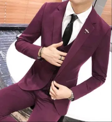 수트 셋업 와인 레드 자켓 하의 베스트 L 캐주얼