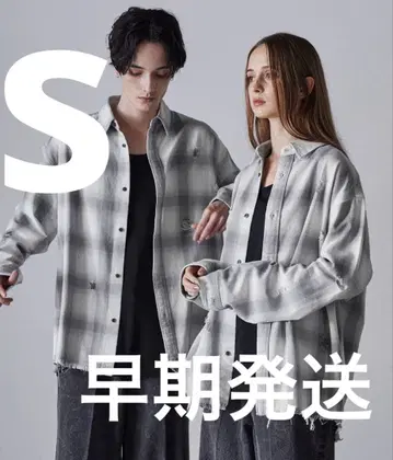 clel 빈티지 디자인 데미지 체크 셔츠 화이트 S