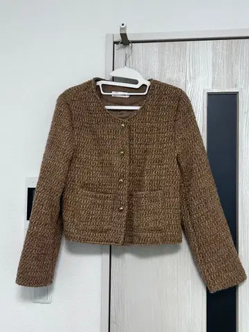 구제 여성용 브라운 트위드 자켓