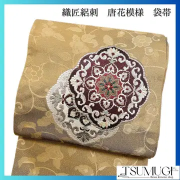 직장 명주 자수 당화 무늬 후쿠로 오비 기모노 034w