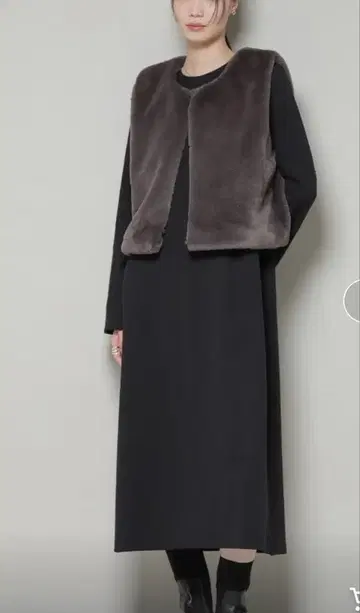 NANO universe 새상품 퍼 베스트 x 원피스 앙상블 세트