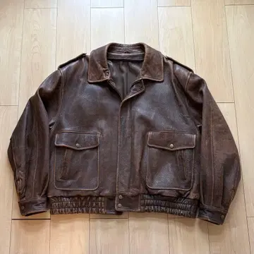 A2 vintage 가죽 천연 가죽 블루종 자켓 짧은 기장 브라운