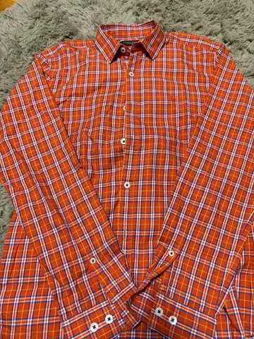 BLACK LABEL 체크 무늬 긴팔 셔츠 오렌지 계열