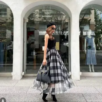 sheller 깅엄 체크 플레어 스커트