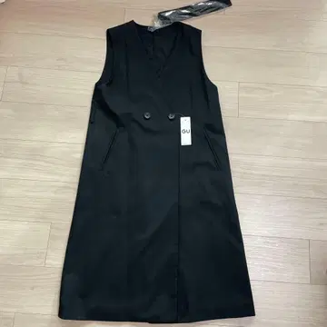 미사용! GU 블랙 롱 베스트 더블 버튼