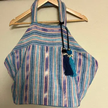 하와이 구매 블루 계열 스트라이프 태슬 토트백