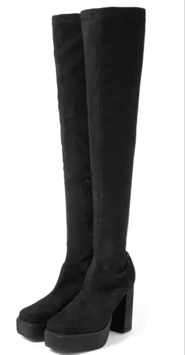 통굽 스퀘어토 스트레치 니하이 부츠 블랙 22.5cm