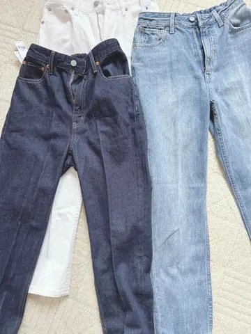 택 포함 새상품 글로벌 워크 데님 슬림 테이퍼트 데님 팬츠 S 삼색 세트