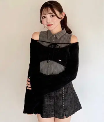 NOMAE 셔츠 레이어드 샤기 니트