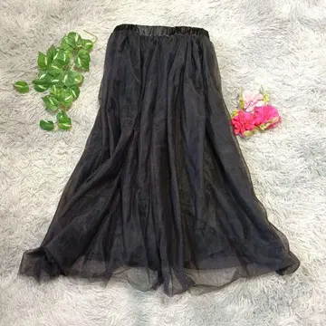 [virina] 블랙 플레어 스커트 (XS) 시스루 비침 종아리 기장