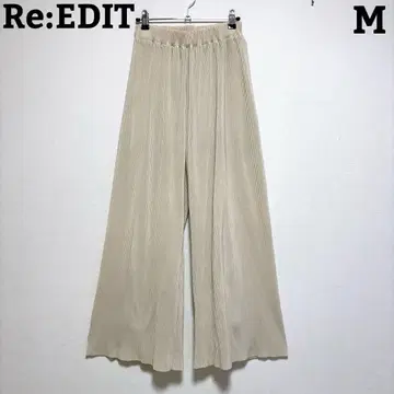 Re:EDIT 플리츠 와이드 팬츠 베이지 M 허리밴딩 하의