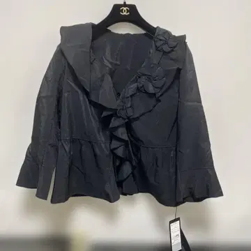 미사용 벨튜베리 여배우 옷깃 꽃 블랙 루즈핏 자켓 사이즈F