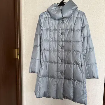 LeTian 블루 그레이 다운 자켓 후드 부착