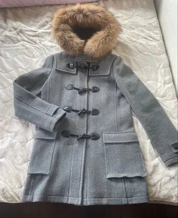 그레이 더플 코트 퍼 후드 포함