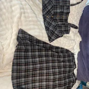 쿠레트 상하의 셋업 체크 뷔스티에 스커트 4L